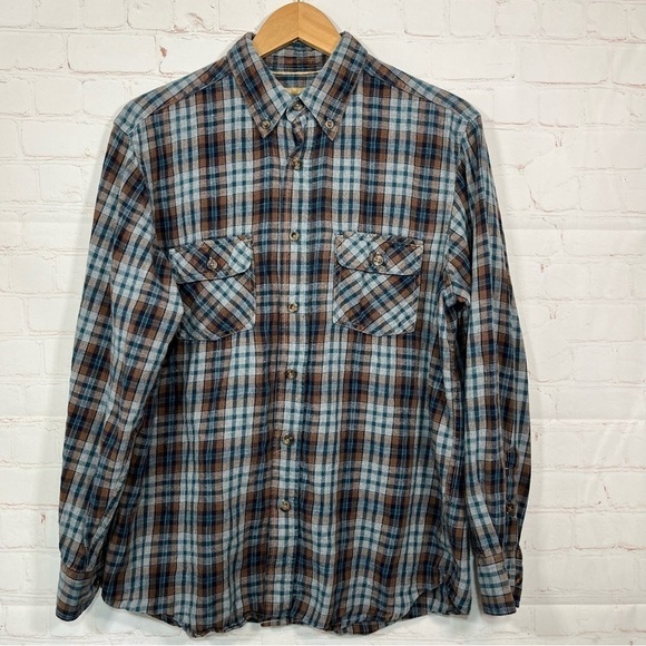 Outdoor Life Flannel Mens Size Medium Gray Plaid Long Sleeve Button Up - Picture 1 of 10